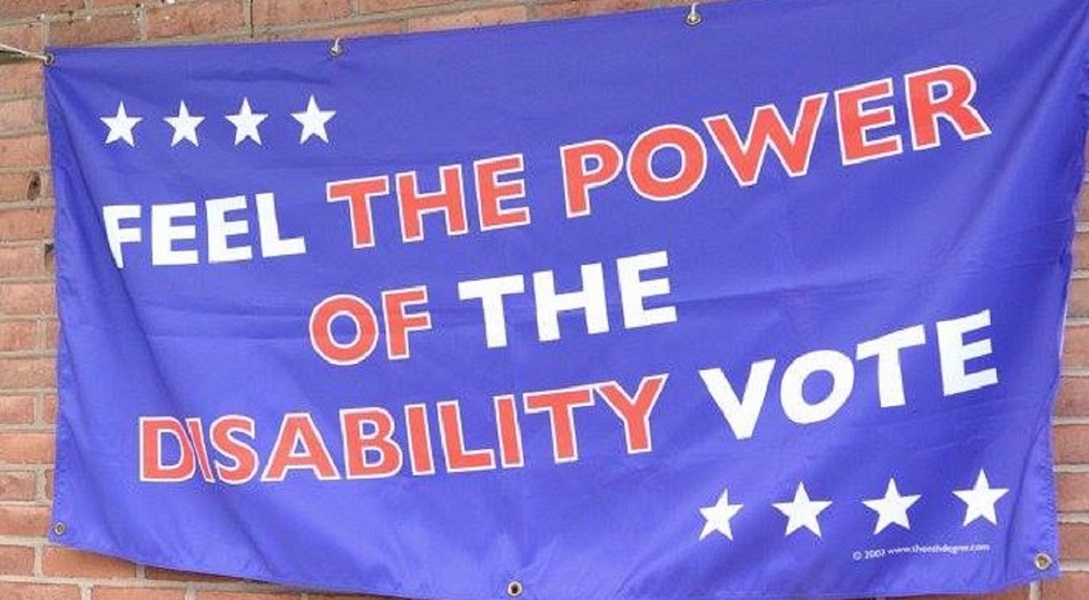 Blue Banner that reads Feel The Power of the Disability Vote