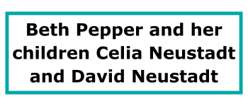 Teal Box. Words inside say, "Beth Pepper and her children Celia Neustadt and David Neustadt"