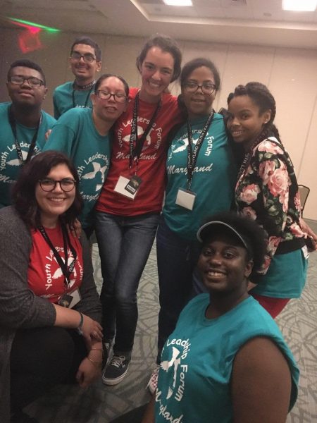 Disability Rights Maryland's Amity Lachowicz poses with other staff and students of the 2018 Maryland Youth Leadership Forum.
