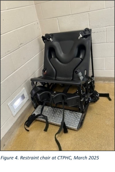 Photo of Restraint chair at CTPHC, March 2025